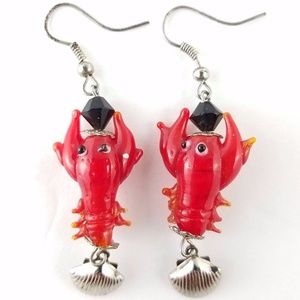 Lobster Crawfish Hook Dangle Earrings Jewelry