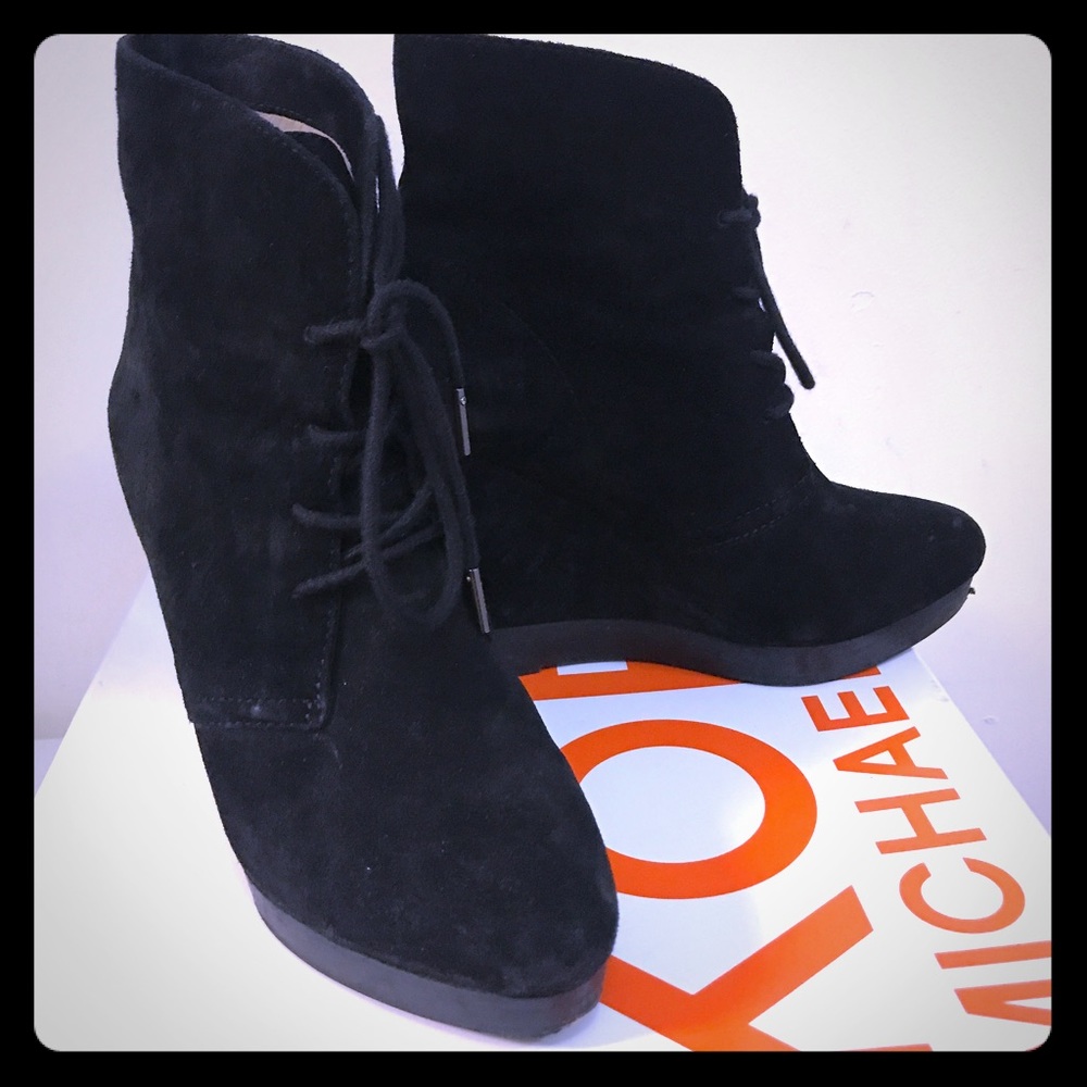 Michael Kors black suede wedge "Channing" booties