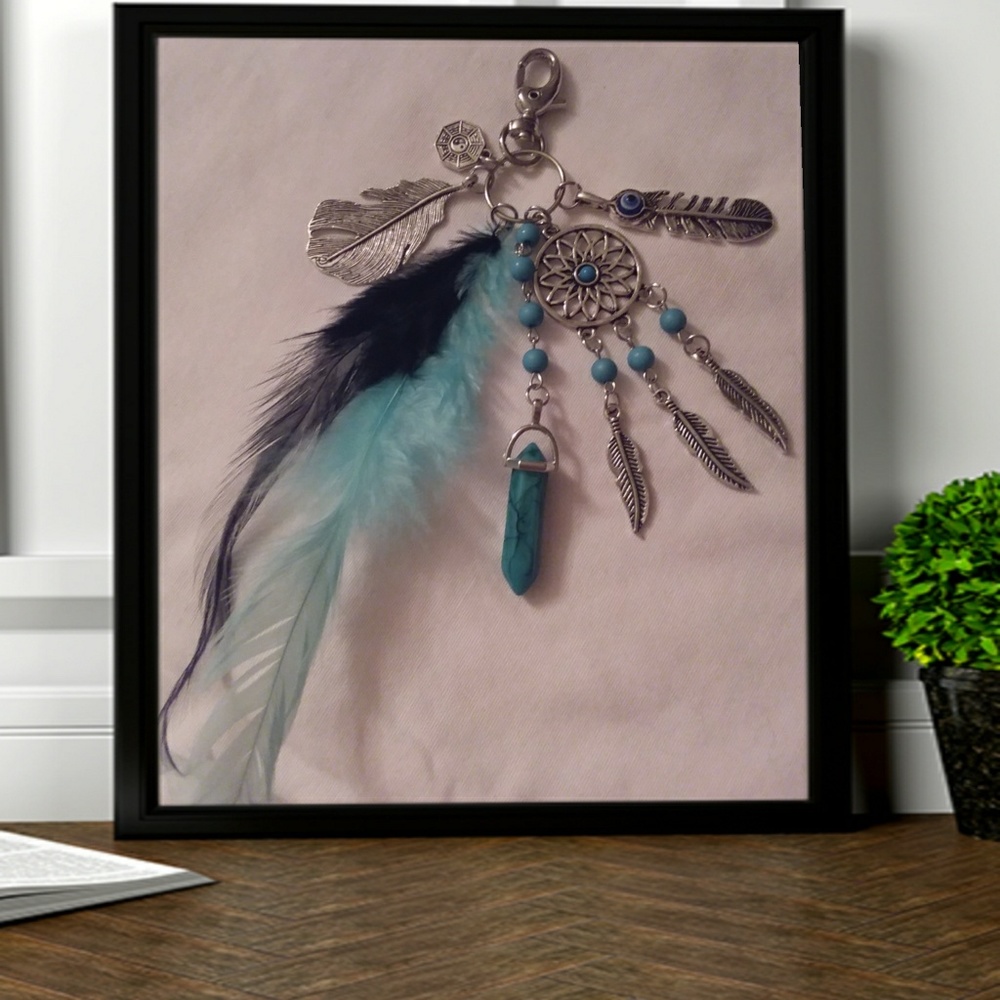 Dreamcatcher key chain, blue and black - Picture 1 of 3