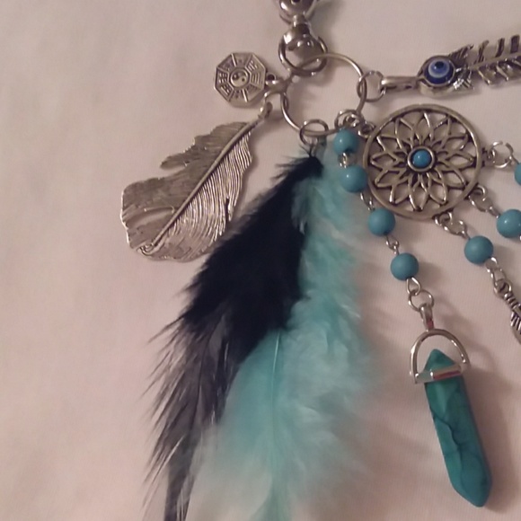 Dreamcatcher key chain, blue and black - Picture 3 of 3
