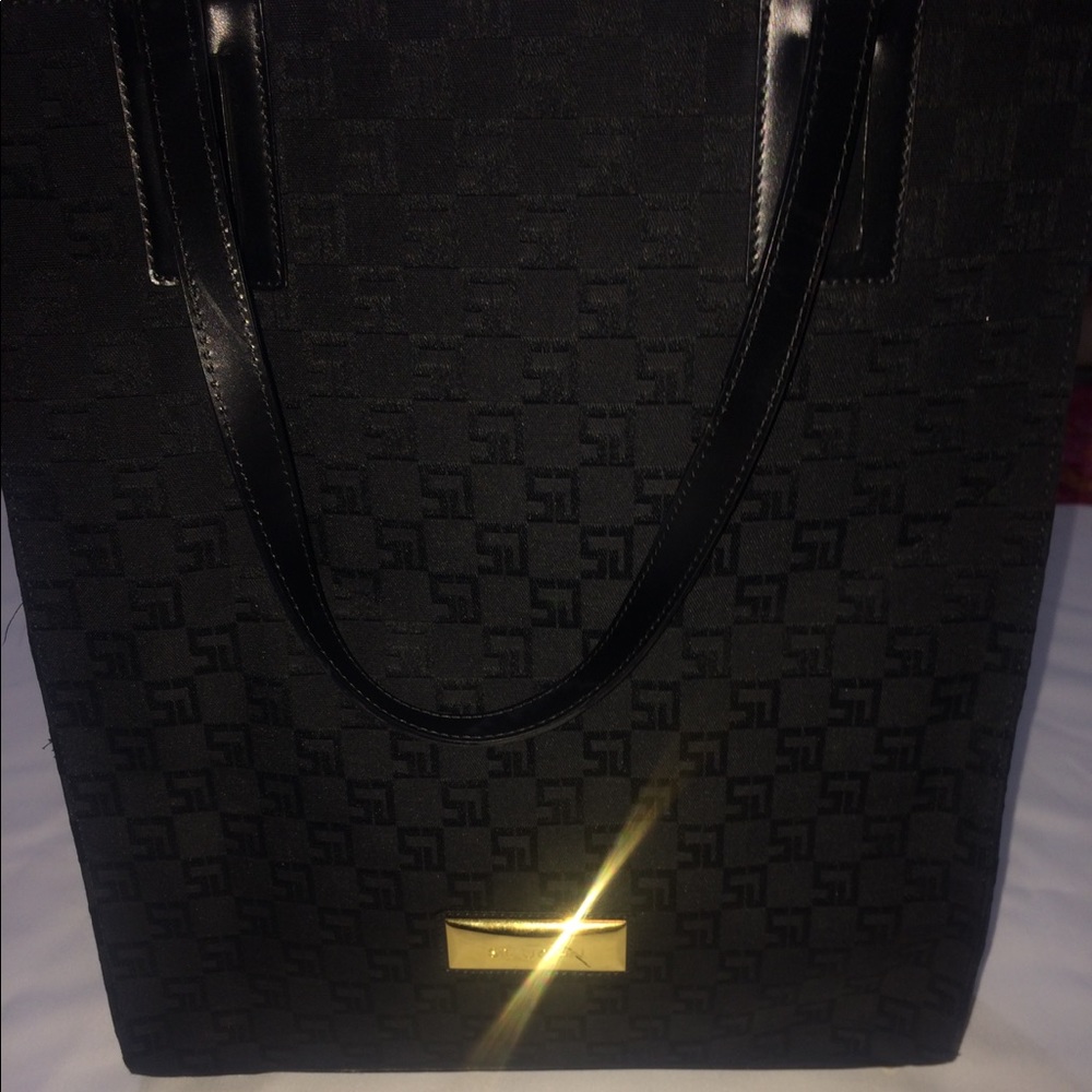 St. John Black Canvass Monogram Tote Travel Bag