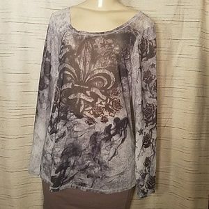 Rock & Republic Sheer Angel Wing Shirt, Size Large