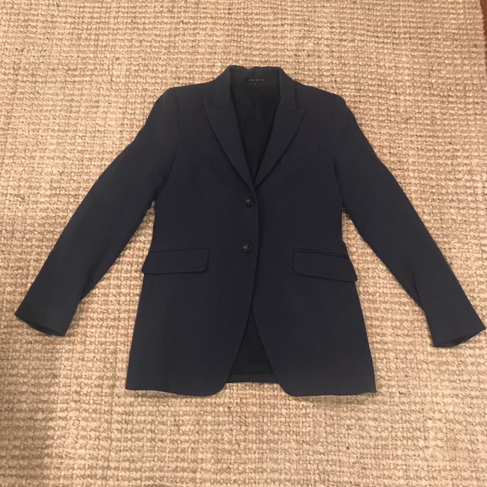 Long wool navy Theory blazer sz 10