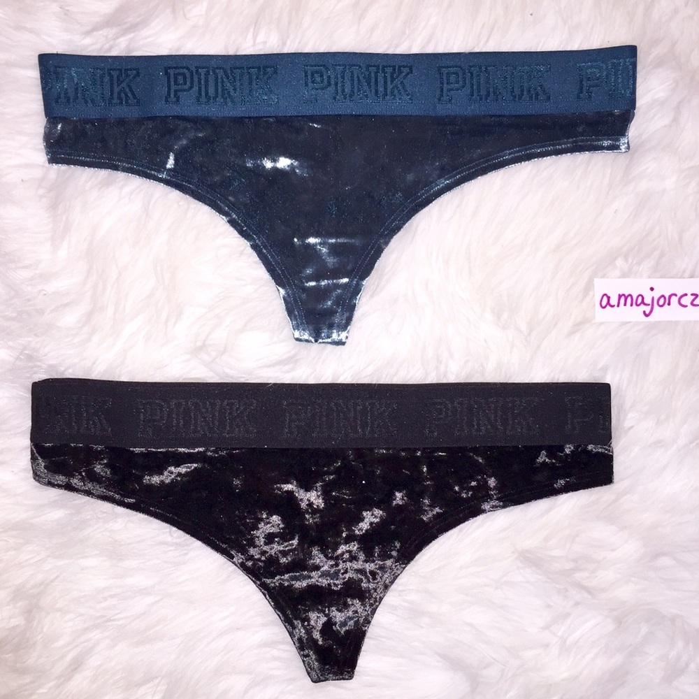 M VELVET VS PINK Thong Panty Set Teal Black