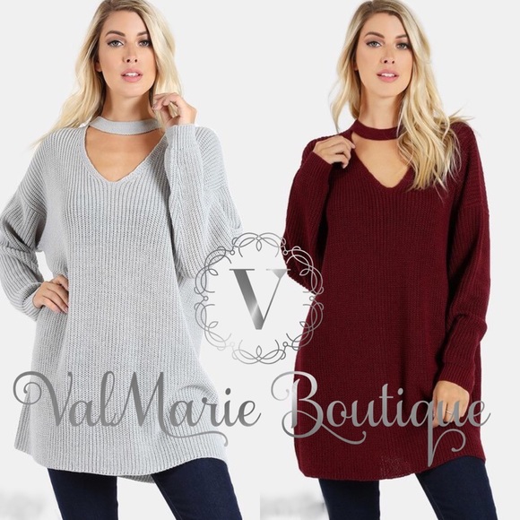 Deep Burgundy Choker Knit Sweater - Picture 2 of 4