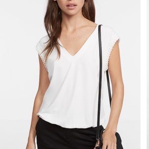 NWT Express V neck crochet trim white top - size M