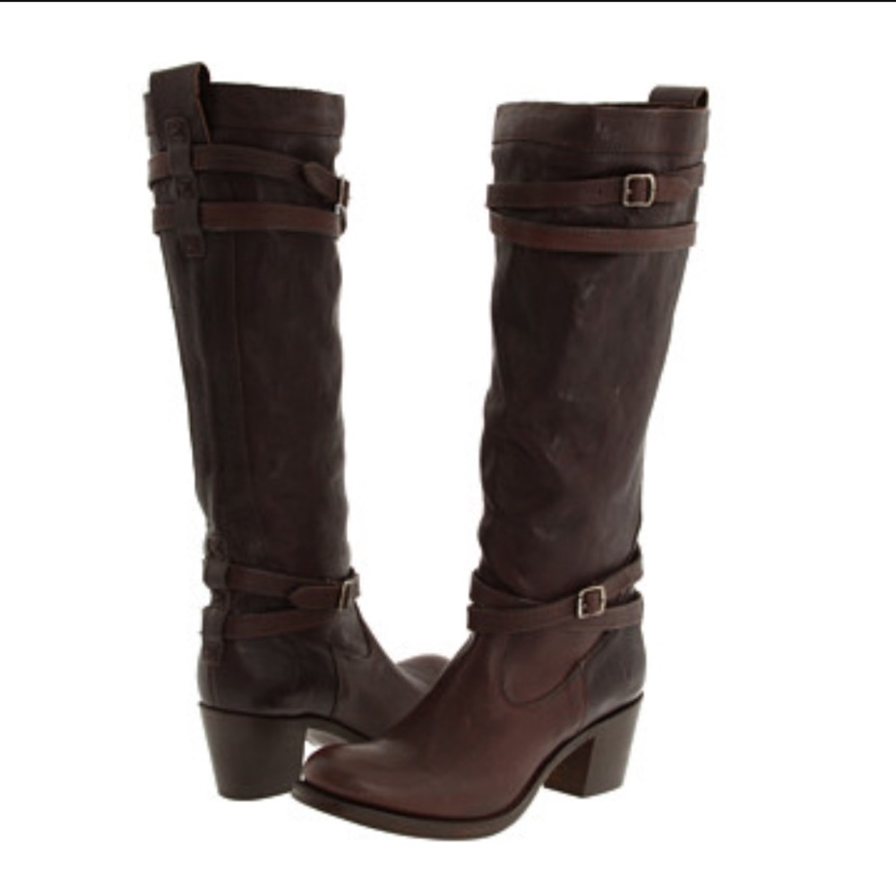 Frye Jane Strappy Boots Brown