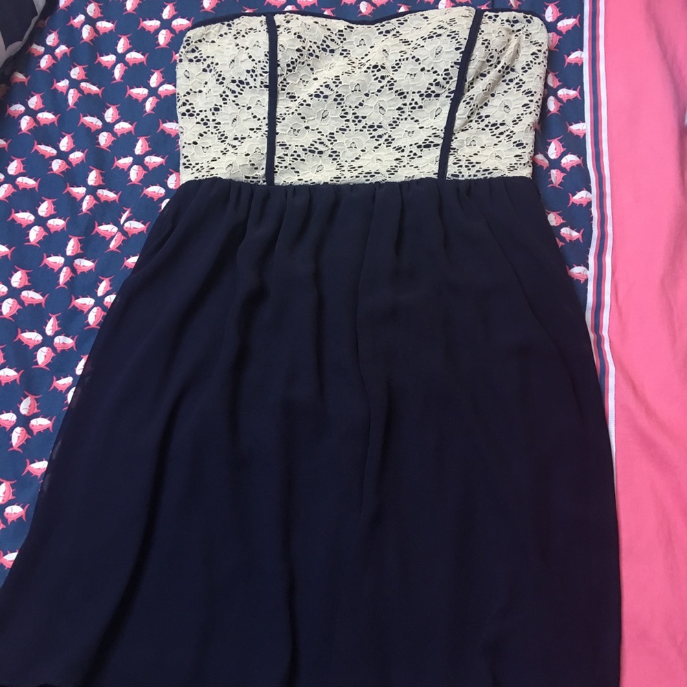 Flowy Navy dress with Lace top