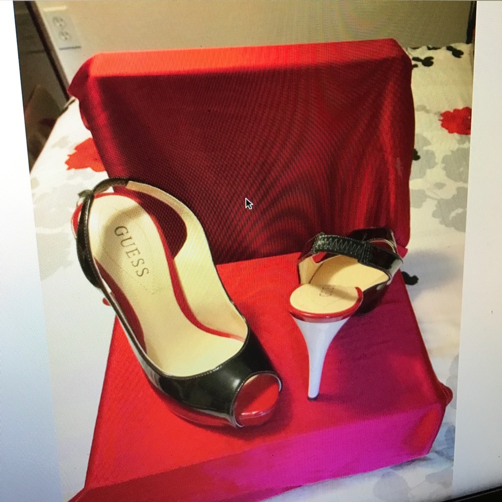 Gorgeous red, black & white sling backs