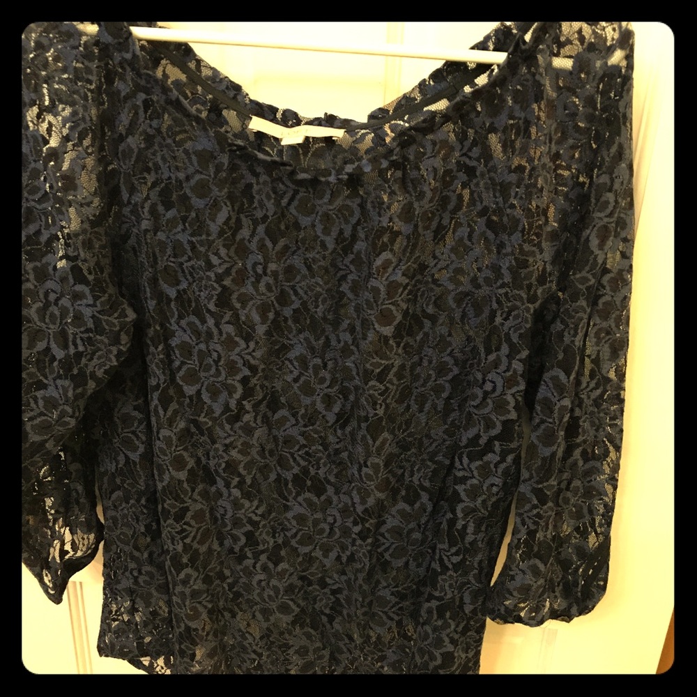 LOFT Black and Blue Lace 3/4 Sleeve Blouse 🖤💙🖤