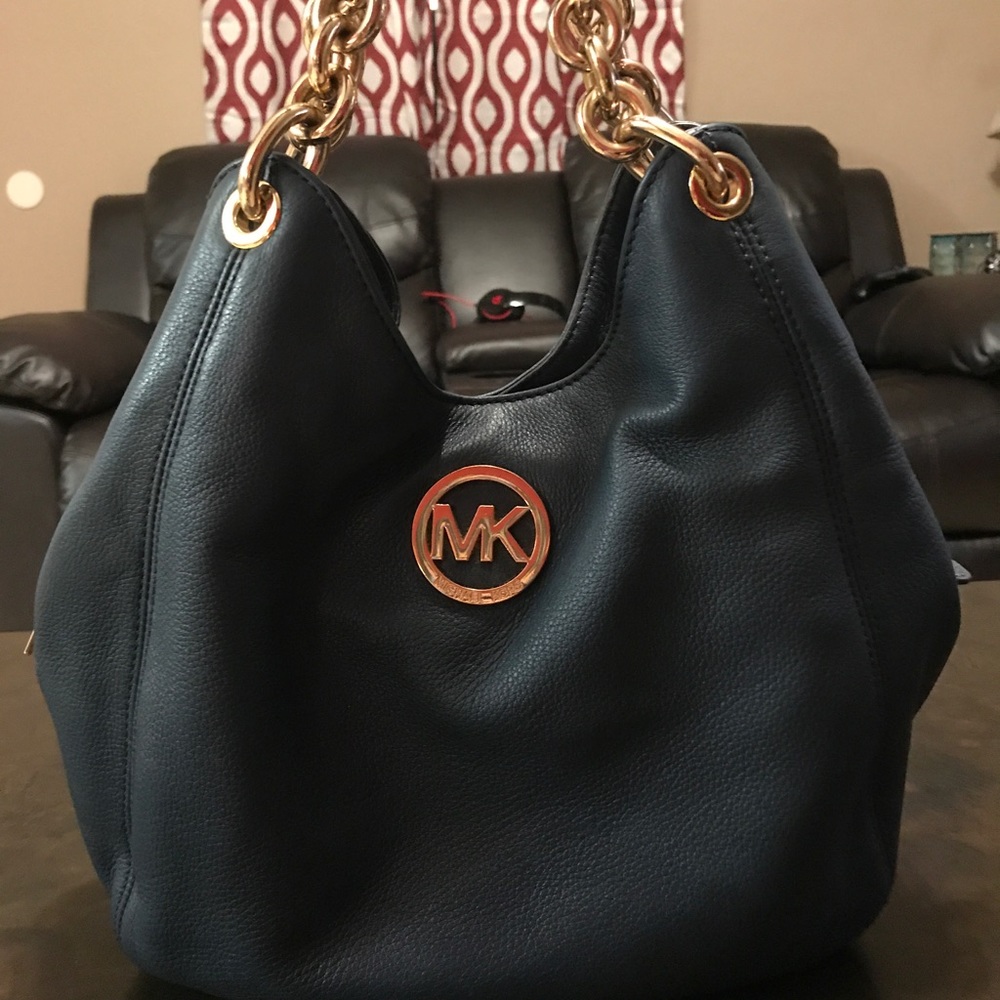 Navy blue leather Michael Kors purse