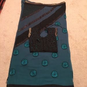 Sea green/black saree