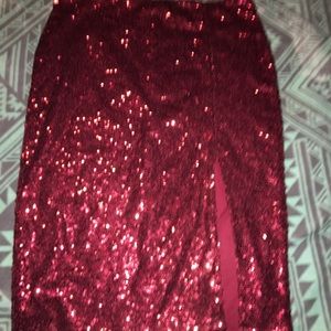 RED SEQUIN PENCIL SKIRT