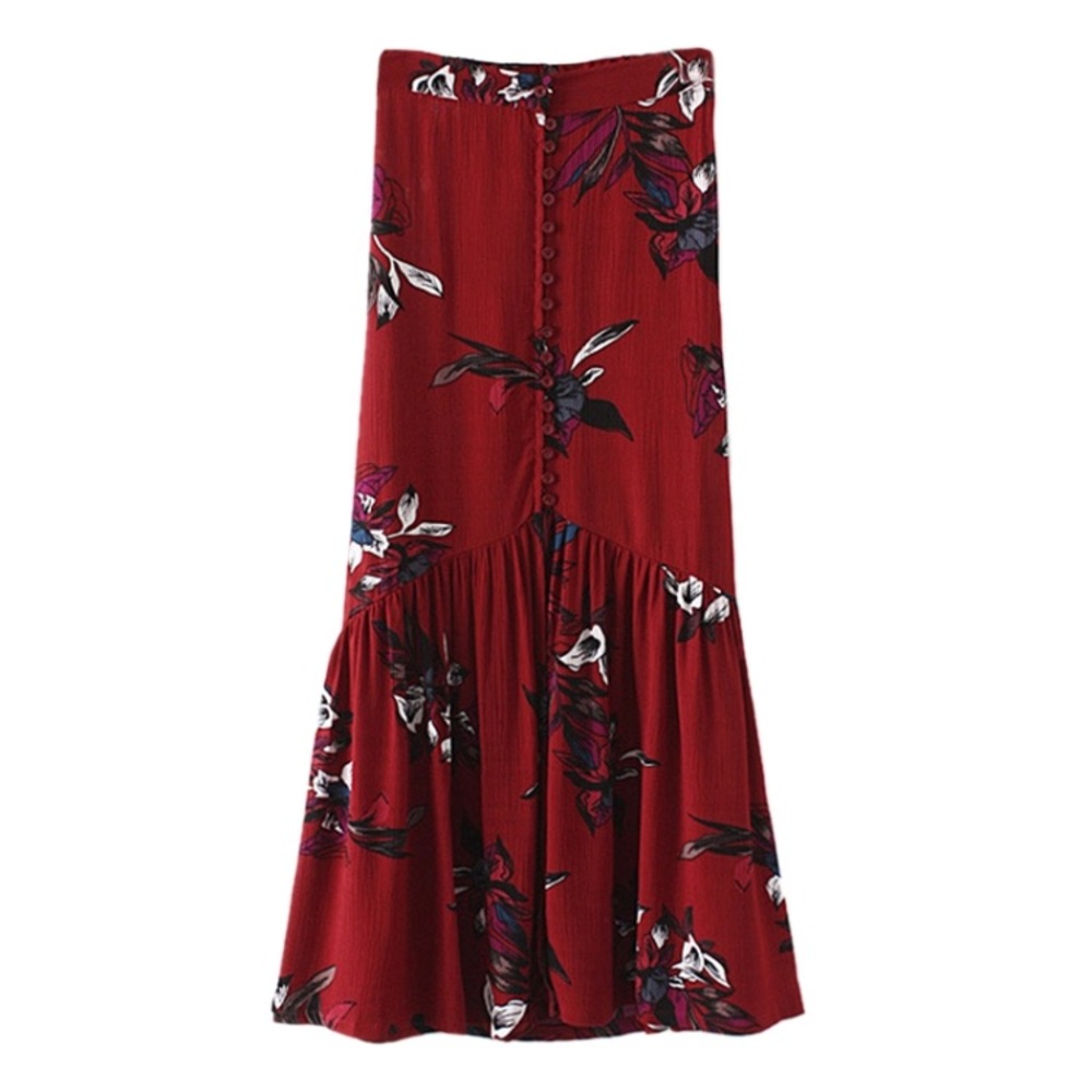 Red Bohemian Floral Print Skirt - Picture 3 of 7