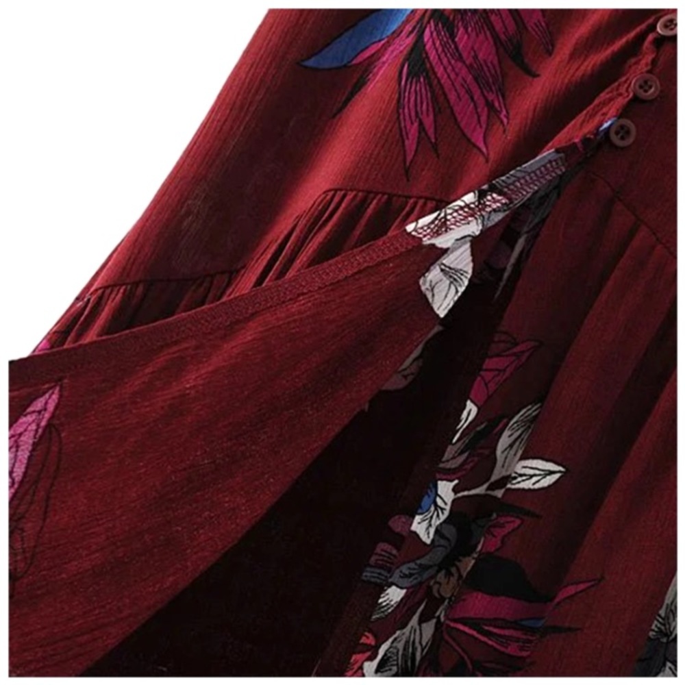 Red Bohemian Floral Print Skirt - Picture 4 of 7