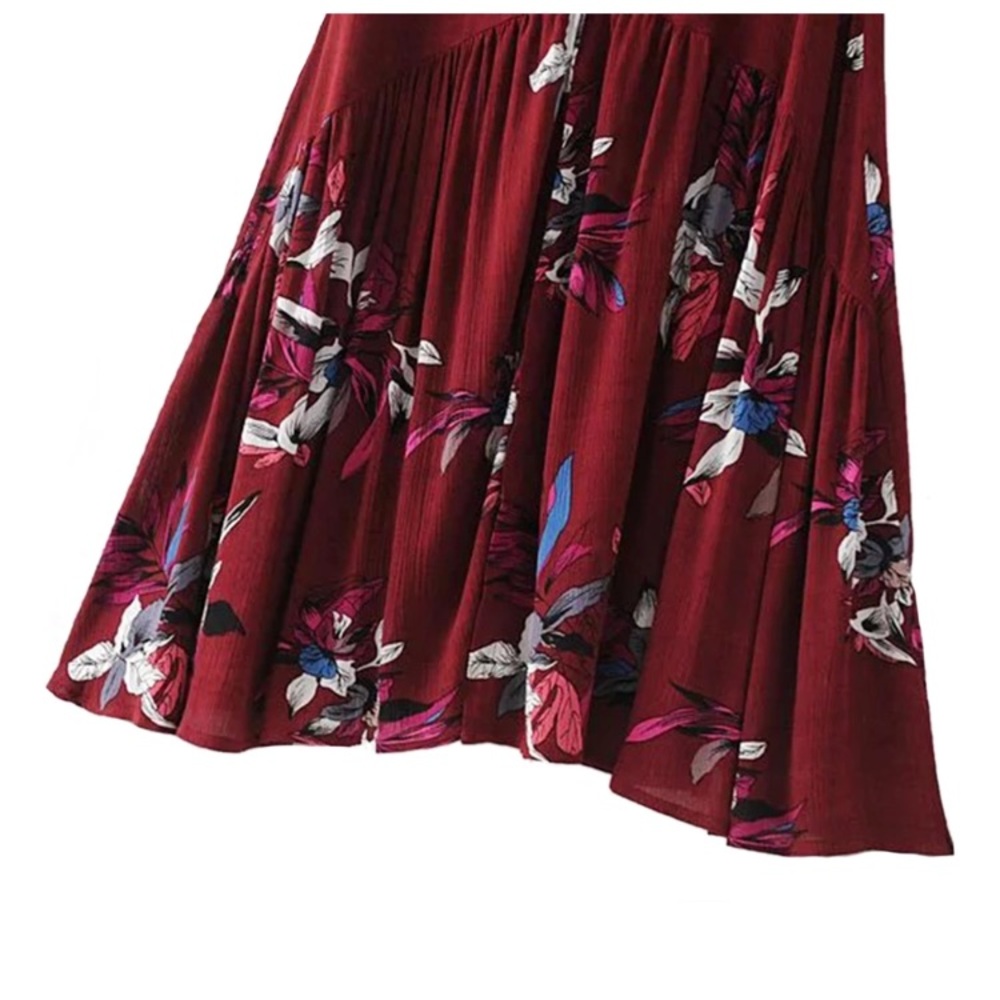 Red Bohemian Floral Print Skirt - Picture 6 of 7
