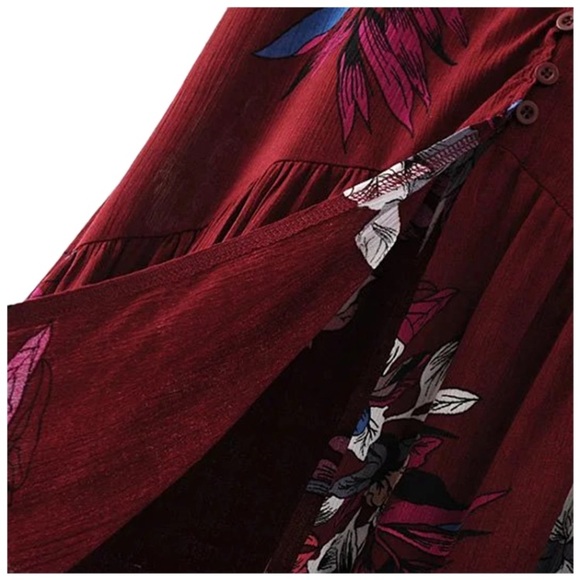 Red Bohemian Floral Print Skirt - Picture 4 of 7