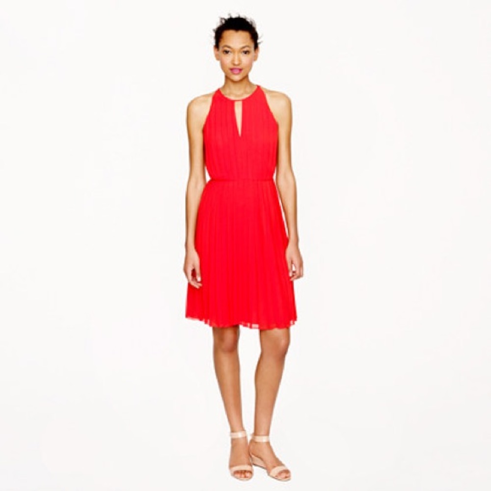 J. Crew Pleated Chiffon Dress in Red 2