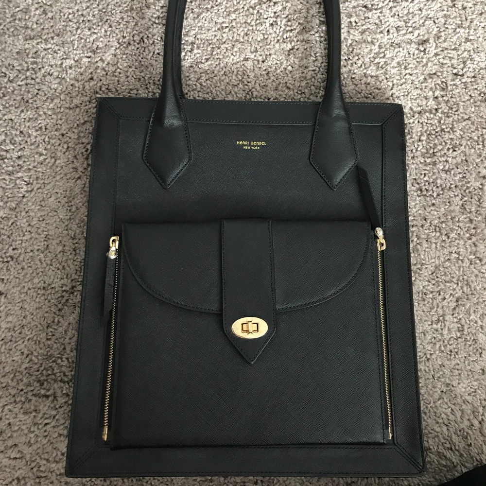 Henri Bendel Black Leather Tote w/ Tablet Case