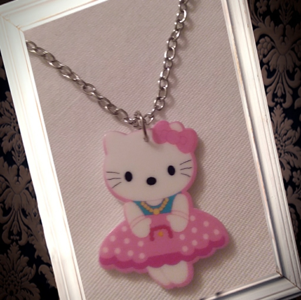 Pink kitty acrylic necklace