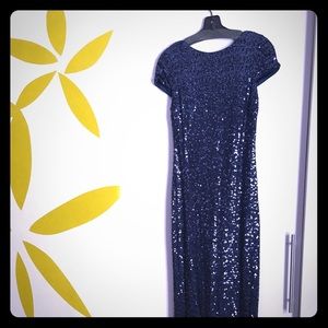 Navy sequin cowl back Badgley Mischka gown