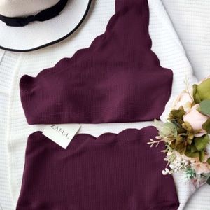 Zaful High Waisted Scalloped One Shoulder Bikini