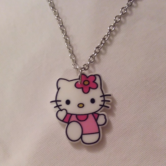 Kitty acrylic necklace,  pink shirt - Picture 2 of 4