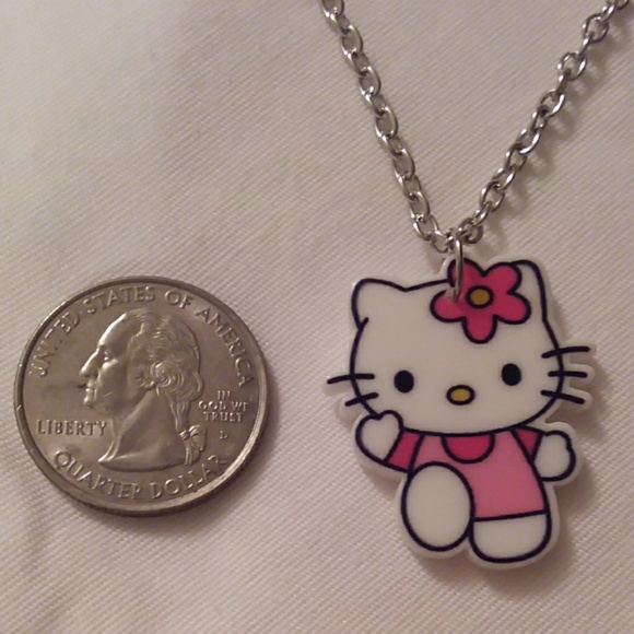 Kitty acrylic necklace,  pink shirt - Picture 3 of 4