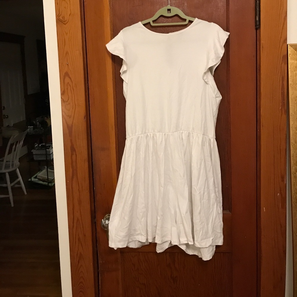 White ASOS romper with ruffled sleeves