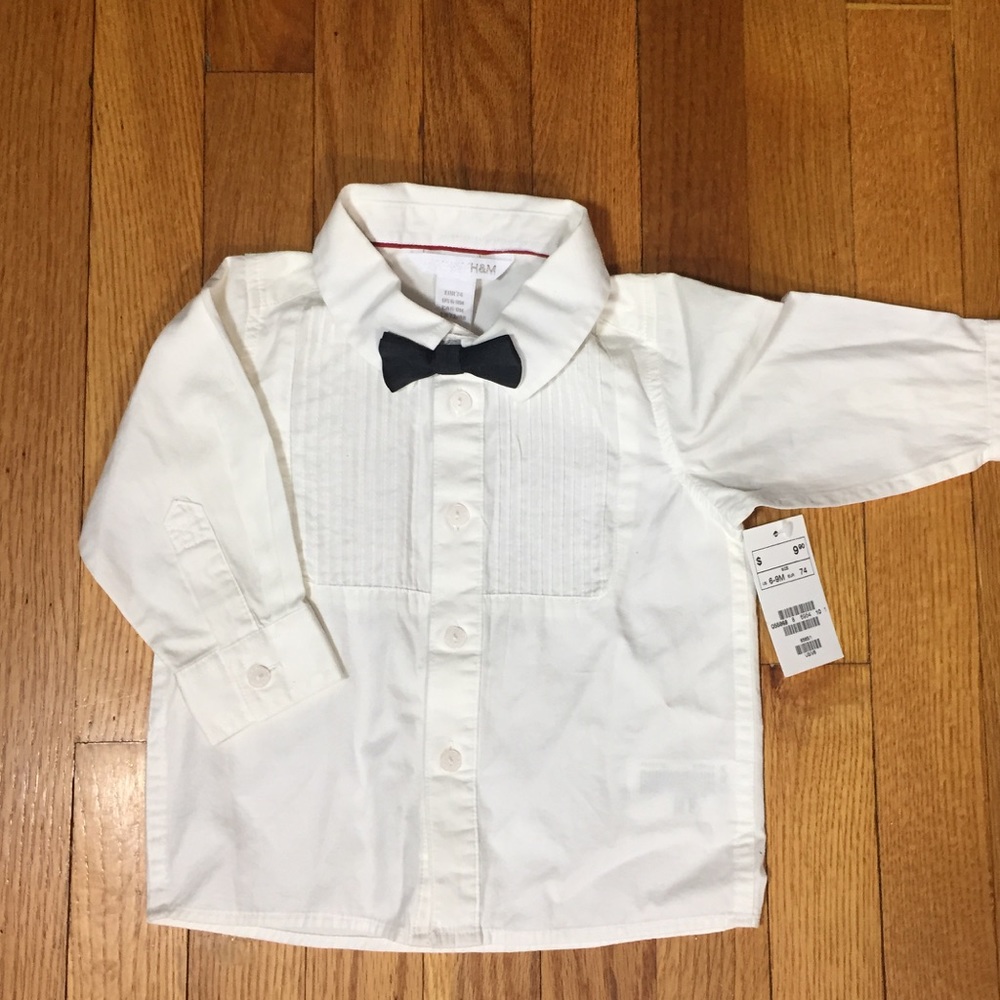 NWT H&M Infant Boy's Tuxedo Shirt & Snap bow tie