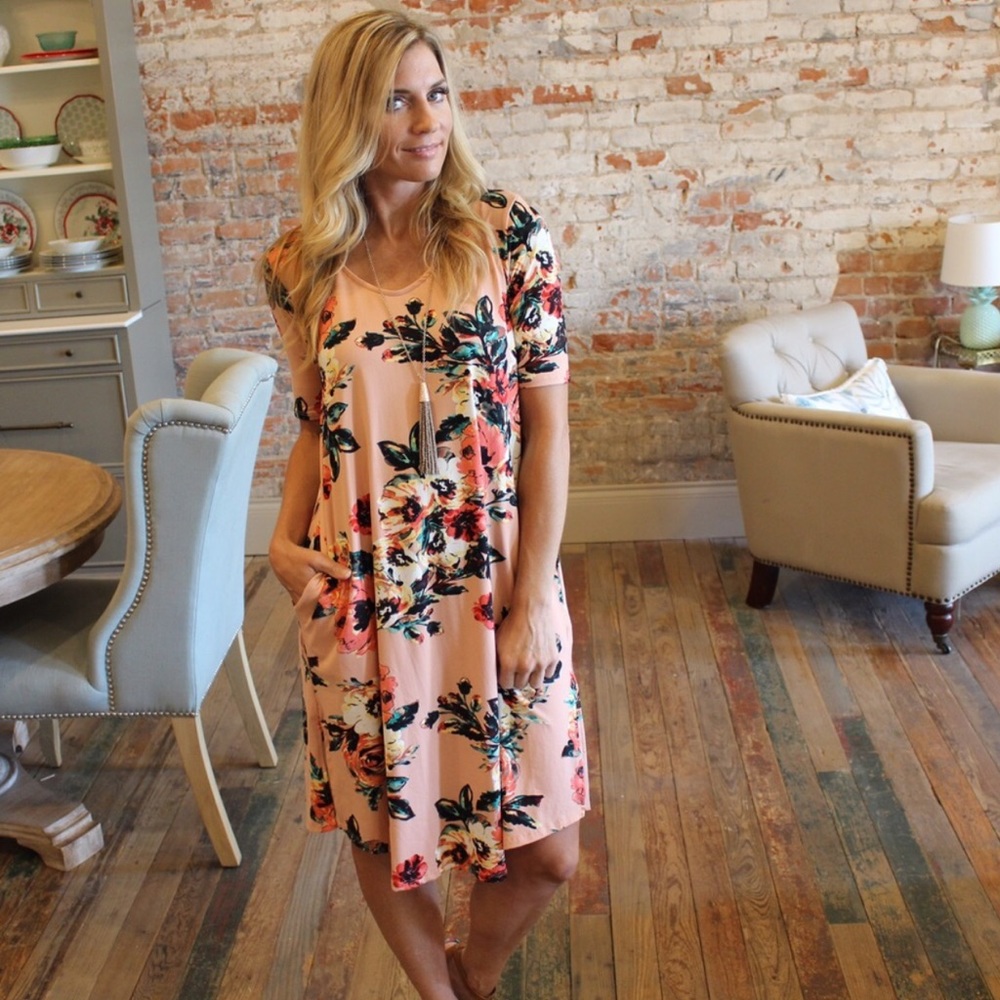 Peach Floral Dress with Pockets, Spring/Summer