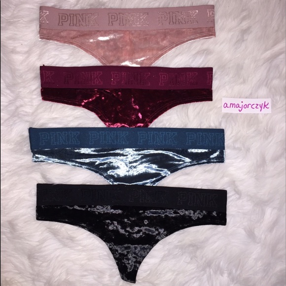 Victorias Secret Pink Velvet Thong Panty Small 2-Pack 2-Pack Ink Blue