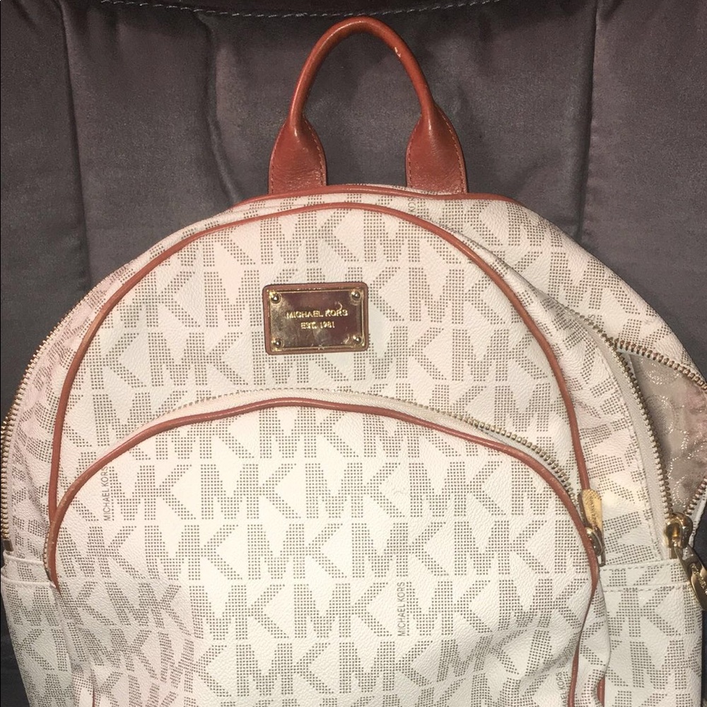 MICHAEL KORS CREME PRINT GRAINED LEATHER BACKPACK