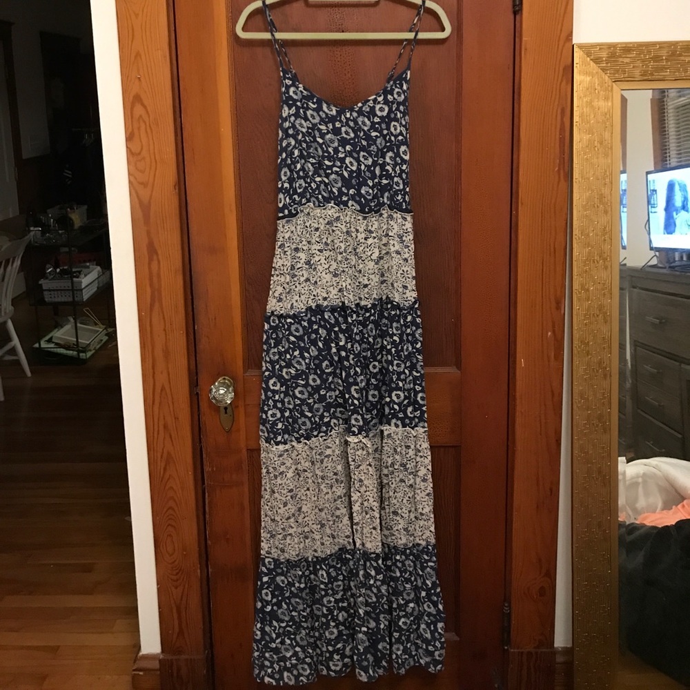 Blue and white floral maxi dress