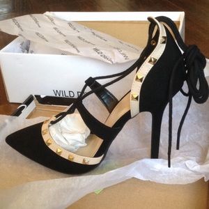 NIB D'orsay studded cream/black heels (Wild Diva)