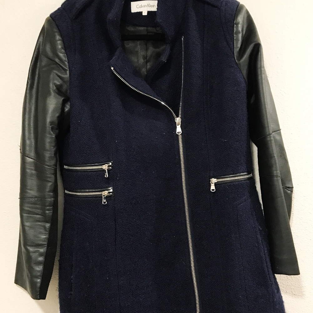 Calvin Klein winter coat, navy w/ vegan leather