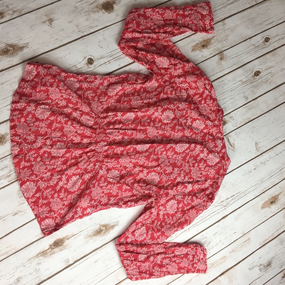 Eddie Bauer red white floral long sleeve top S