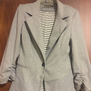 Grey Cotton Cropped Sleeve Blazer