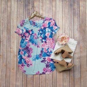 Blue floral crisscross top