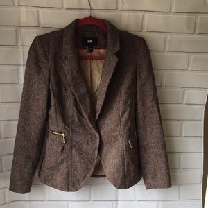 H&M brown herringbone wool blazer 10