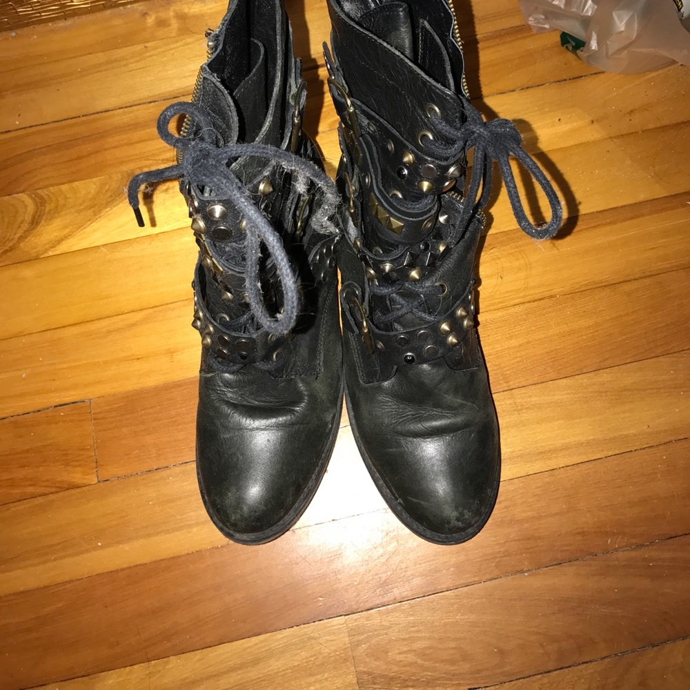 Black, gold studded combat boots