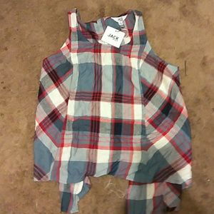 Plaid open back strap shirt