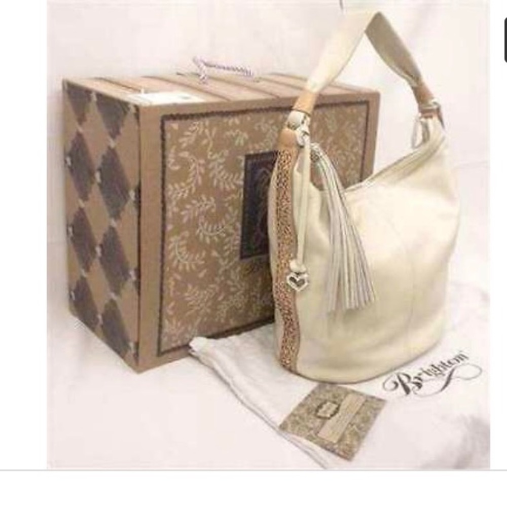 Brighton Collins Tassel Zip Bucket Bag White NWT