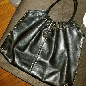 MICHAEL KORS Black Leather Astor Ring Studded