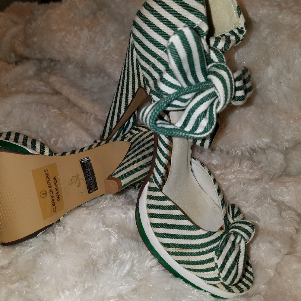 Green and white stripped shoes
