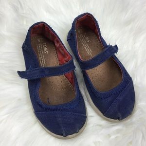 TOMS blue canvas Mary Jane flats