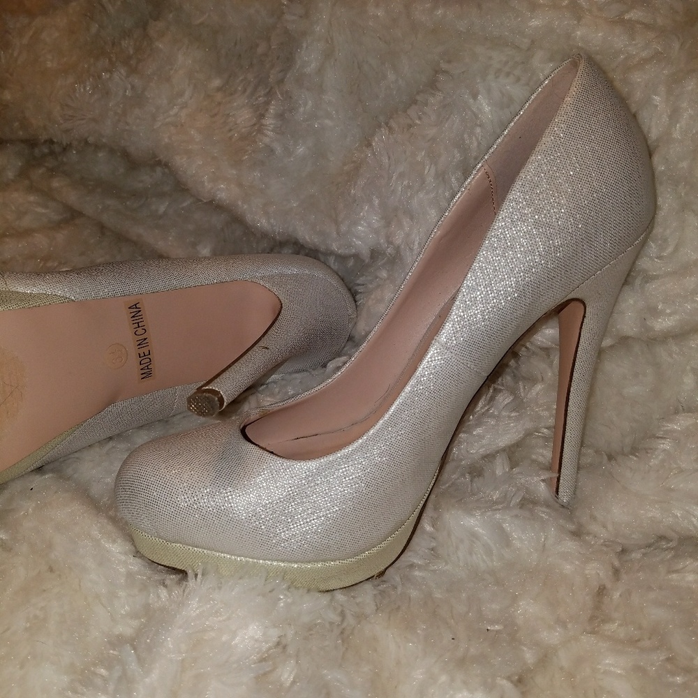 White pearlized heels