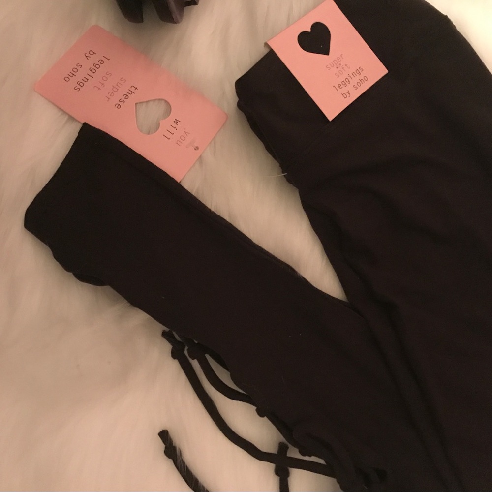 Black side tie leggings sz S-M-L - Picture 4 of 4