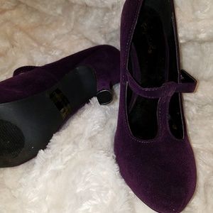 Purple velvet t strap heels