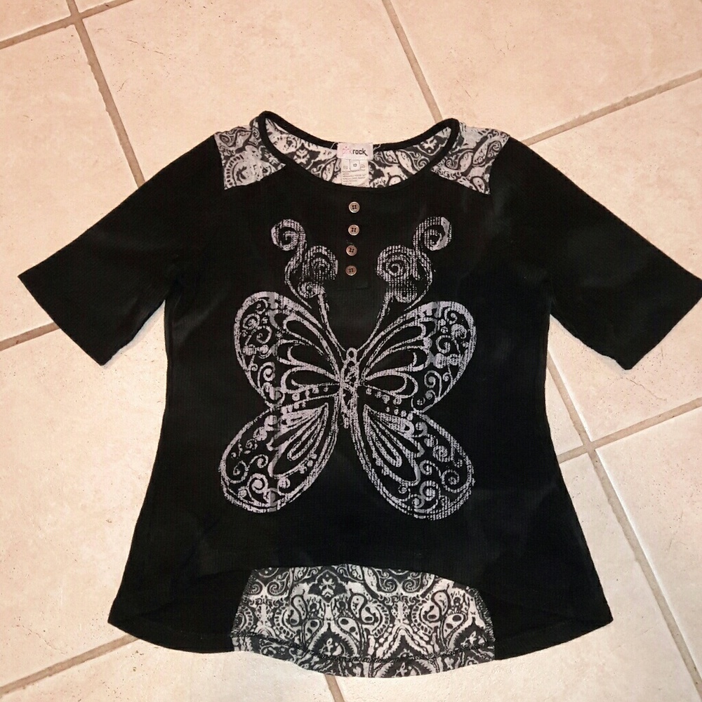 EUC Adorable black butterfly top